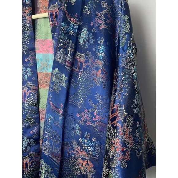 Vintage Blue Kimono Robe China Large Comfy Luxury Old Money No Belt - Picture 6 of 9